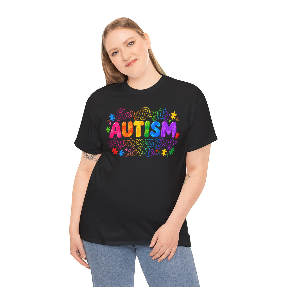 Autism Awareness T-Shirt — "Every Day Is Autism Awareness Day to Me" Colorful Puzzle Tee