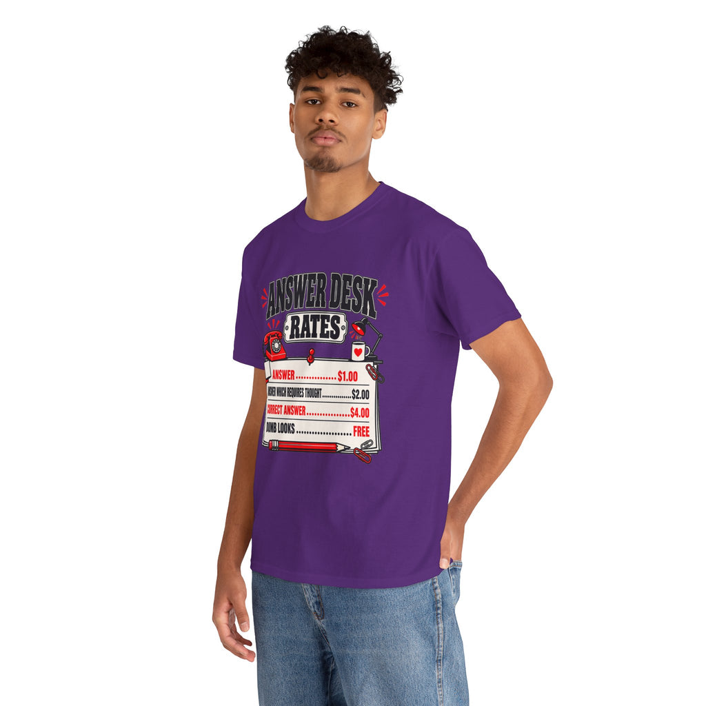 Answer Desk Rates T-Shirt — Funny Help Desk IT Support Tee ("Answer 1.00, Correct Answer 4.00")