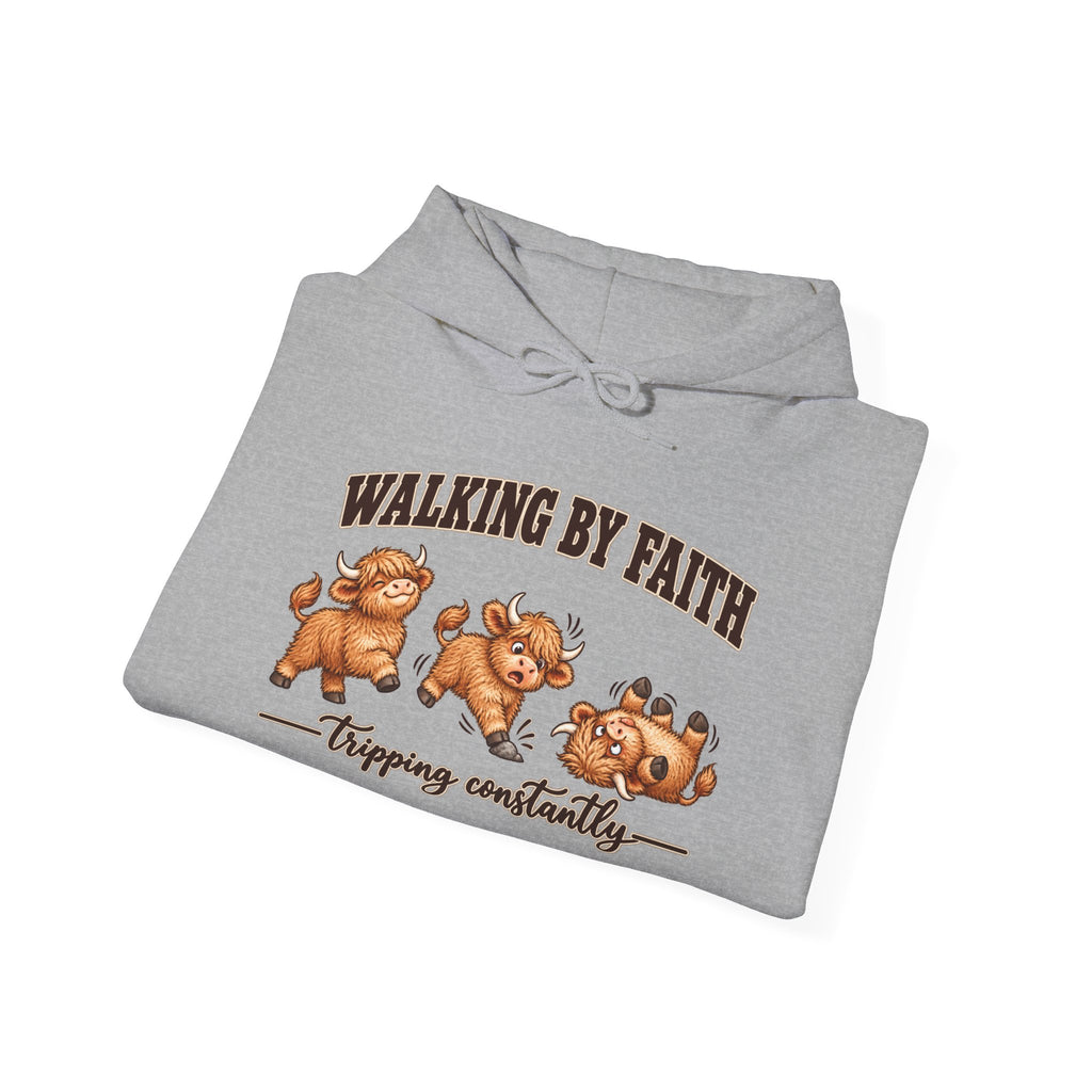Walking by Faith Christian Highland Cow Hoodie