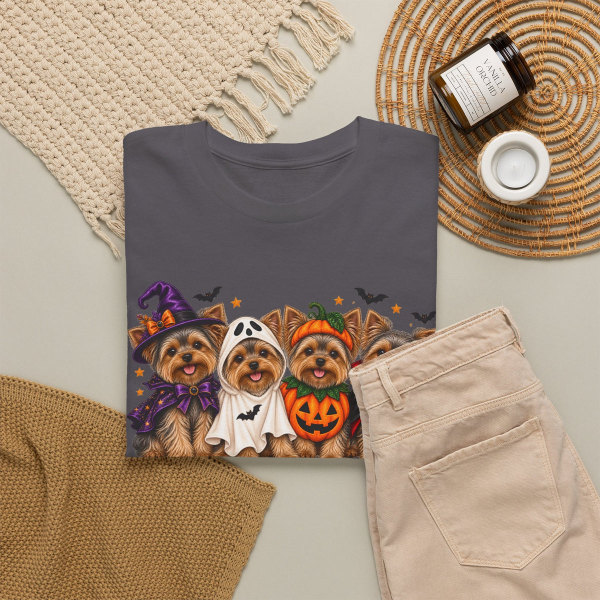 Halloween Yorkie T-Shirt — Cute Yorkies in Costumes (Pumpkin, Ghost, Witch, Vampire)