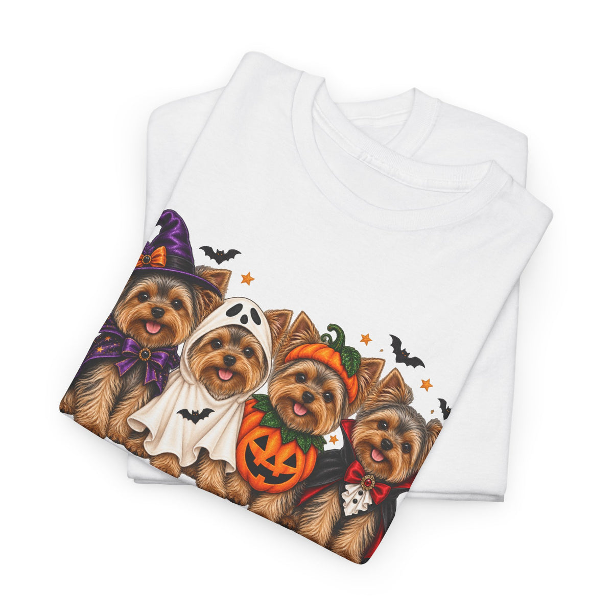 Halloween Yorkie T-Shirt — Cute Yorkies in Costumes (Pumpkin, Ghost, Witch, Vampire)