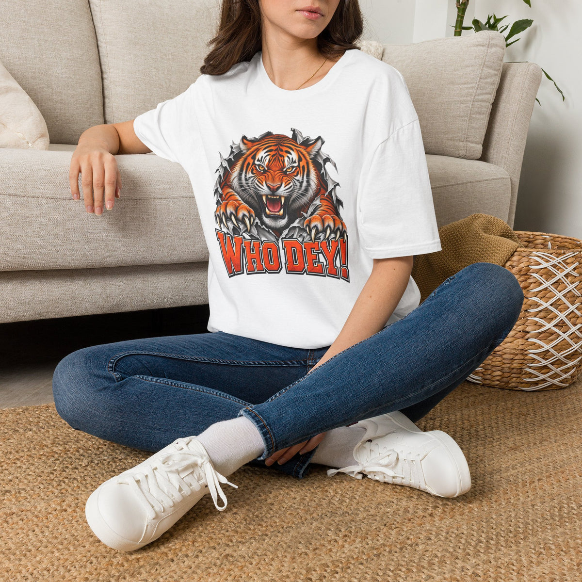 Tiger Graphic T-Shirt — "Who Dey!" Fierce Roaring Design