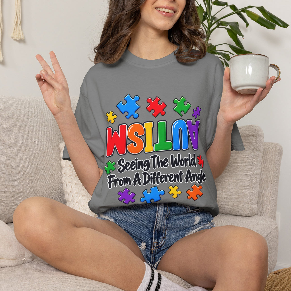 Autism Awareness T-Shirt — "Seeing the World From a Different Angle" Puzzle Design