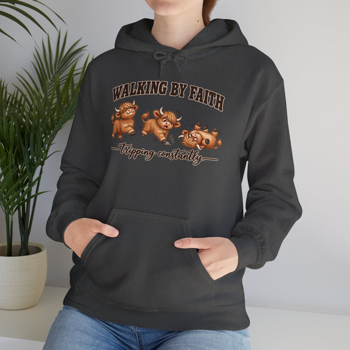 Walking by Faith Christian Highland Cow Hoodie