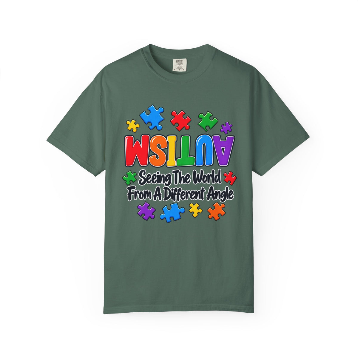 Autism Awareness T-Shirt — "Seeing the World From a Different Angle" Puzzle Design