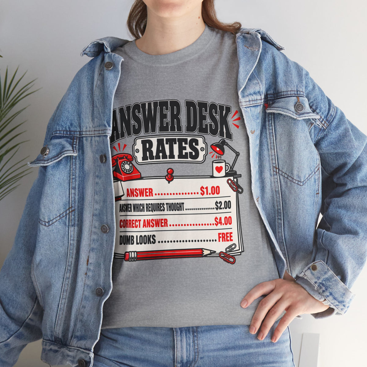 Answer Desk Rates T-Shirt — Funny Help Desk IT Support Tee ("Answer 1.00, Correct Answer 4.00")