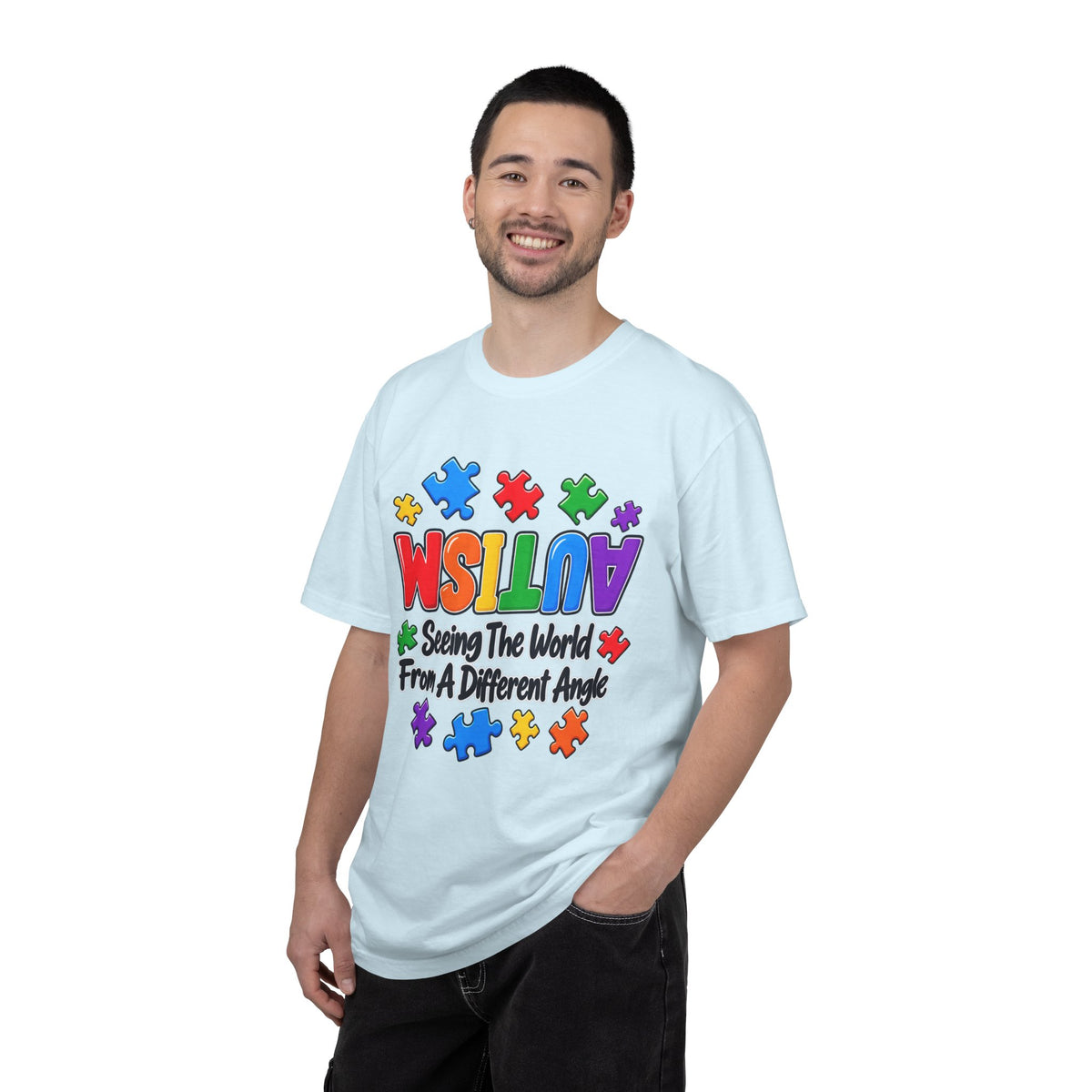 Autism Awareness T-Shirt — "Seeing the World From a Different Angle" Puzzle Design