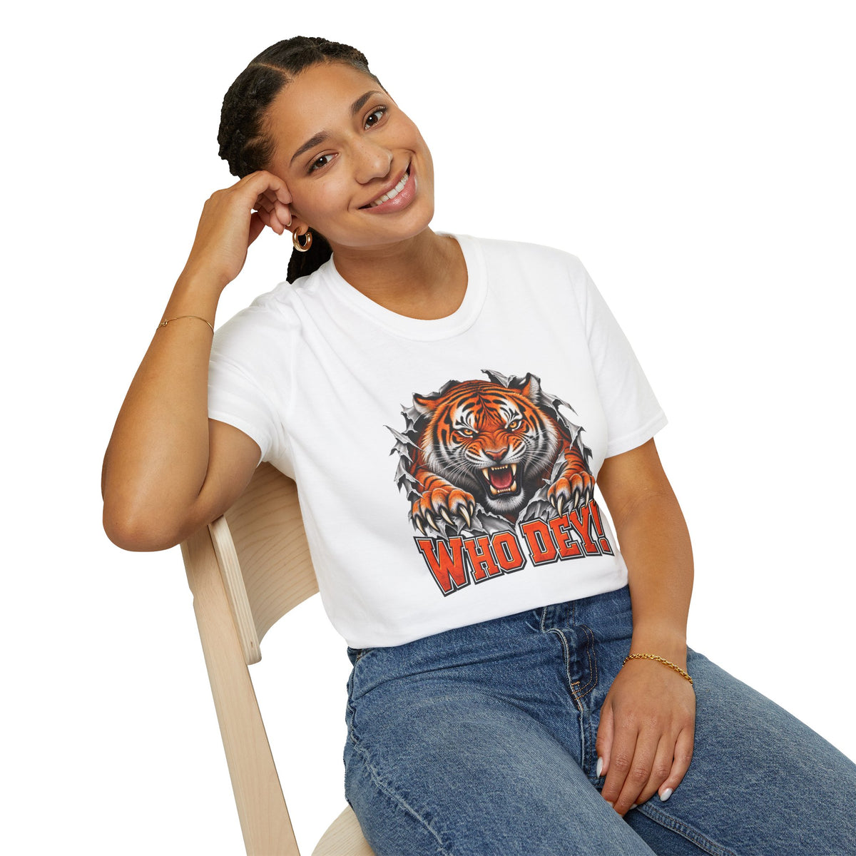 Tiger Graphic T-Shirt — "Who Dey!" Fierce Roaring Design