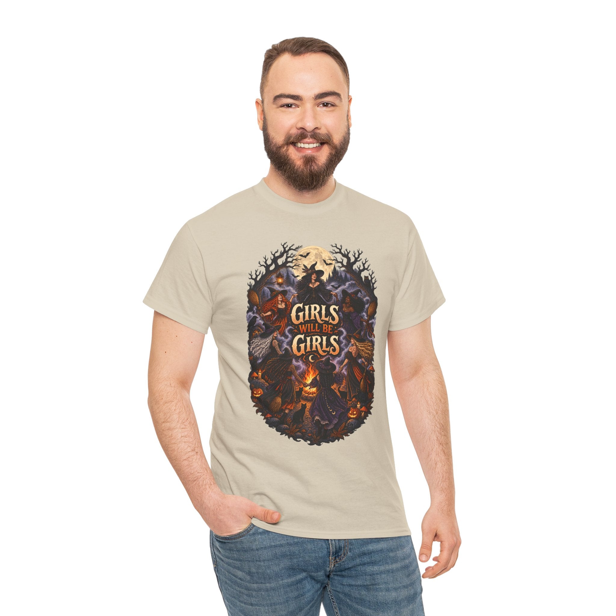 Girls Will Be Girls T-Shirt — Witchy Campfire Illustration Tee