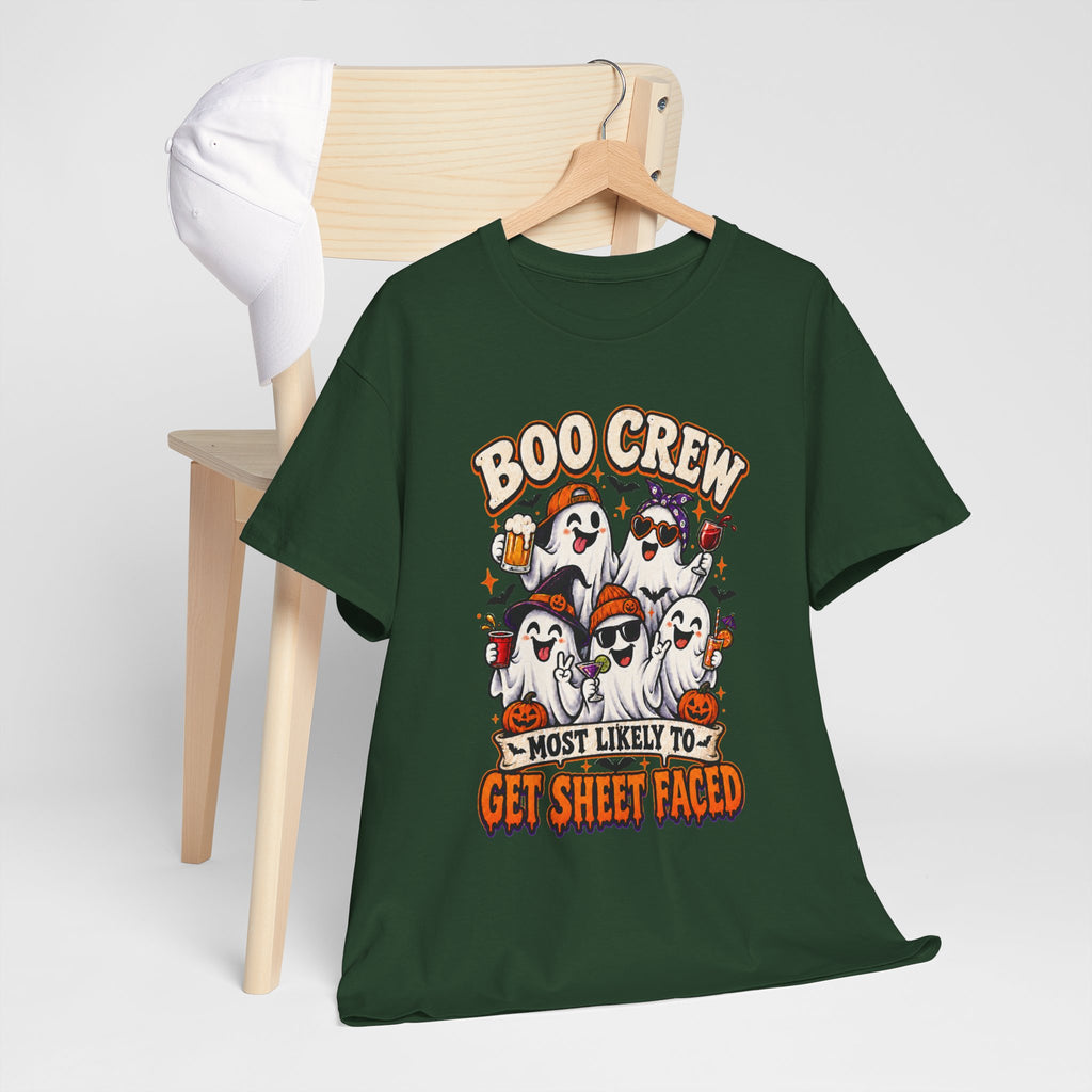 Boo Crew Halloween T-Shirt — “Most Likely to Get Sheet Faced” Funny Ghost Party Tee