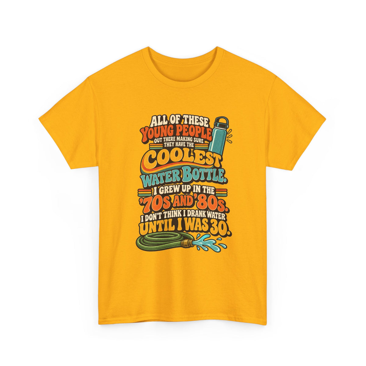 Retro 70s-80s Funny Water Bottle Tee — "Coolest Water Bottle" Graphic T-Shirt