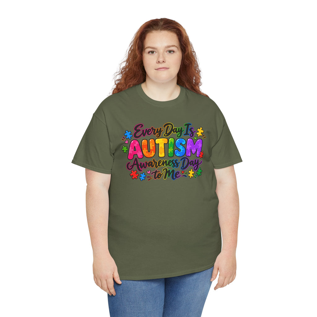 Autism Awareness T-Shirt — "Every Day Is Autism Awareness Day to Me" Colorful Puzzle Tee