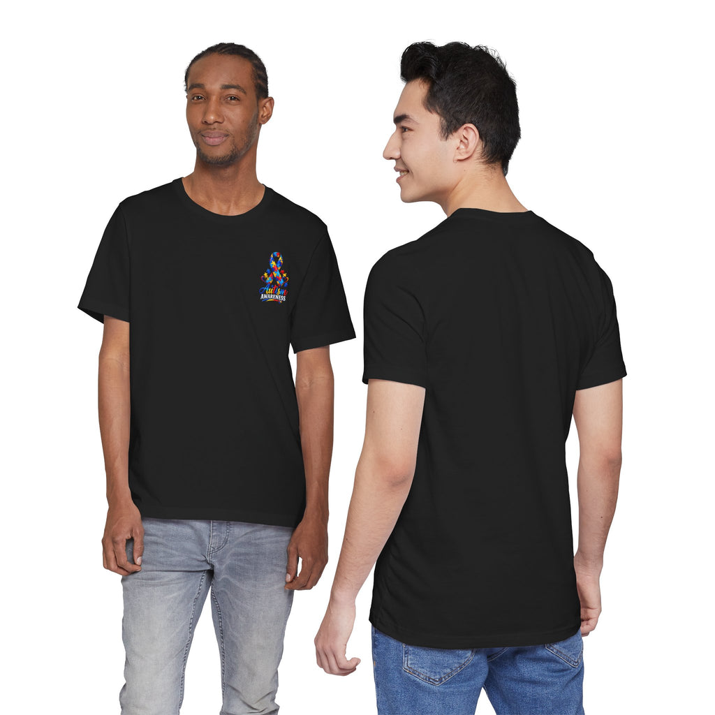 Autism Awareness Ribbon Chest Tee — 'Different, Not Less' Short Sleeve T-Shirt