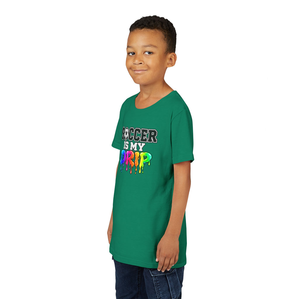Youth Tee — "Soccer Is My Drip" Colorful Drip Soccer Graphic