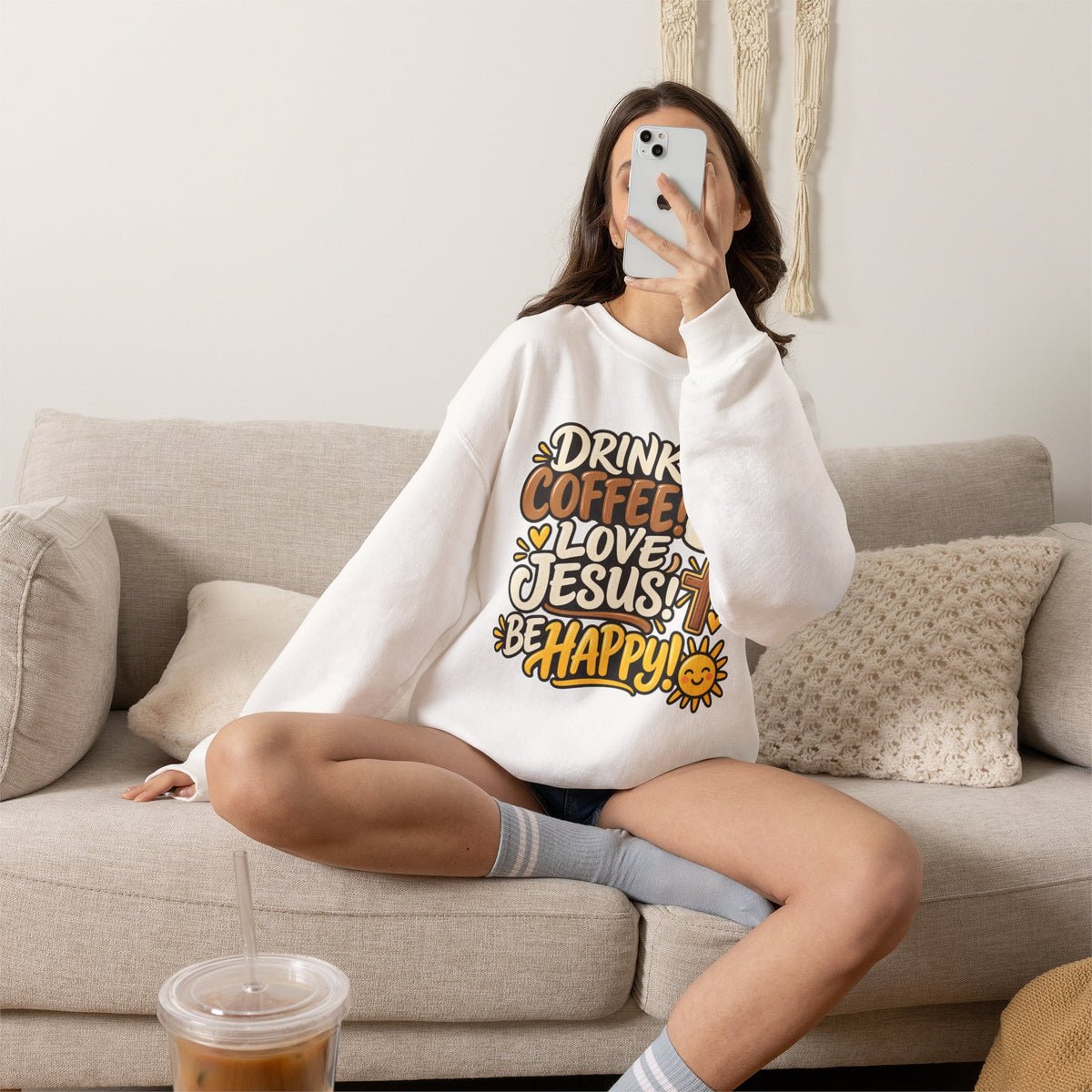 Coffee, Jesus & Be Happy Crewneck Sweatshirt