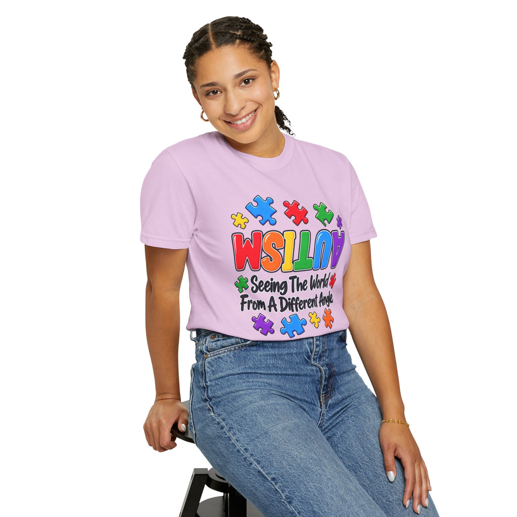 Autism Awareness T-Shirt — "Seeing the World From a Different Angle" Puzzle Design