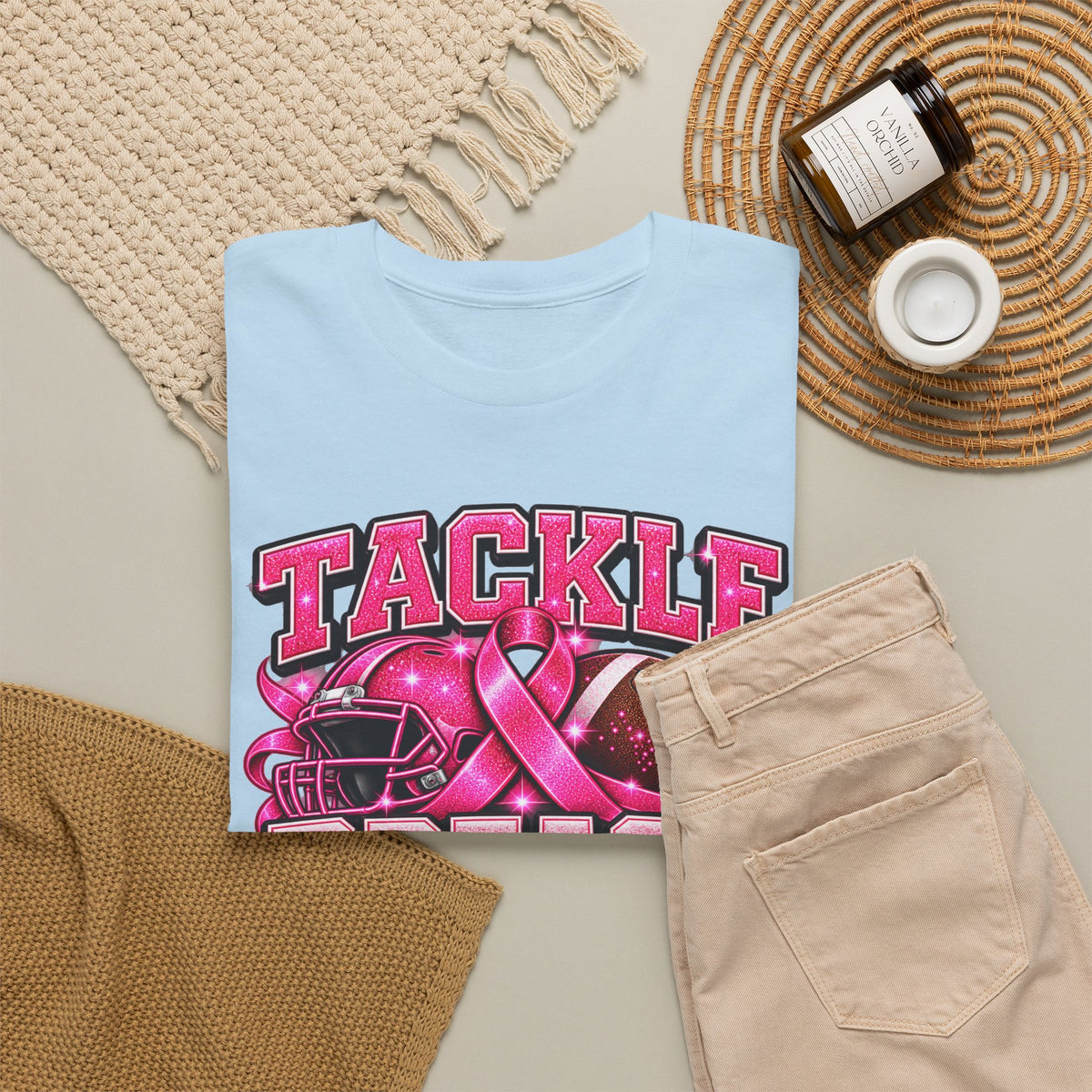T-Shirt — "Tackle Breast Cancer" Pink Football Awareness Tee