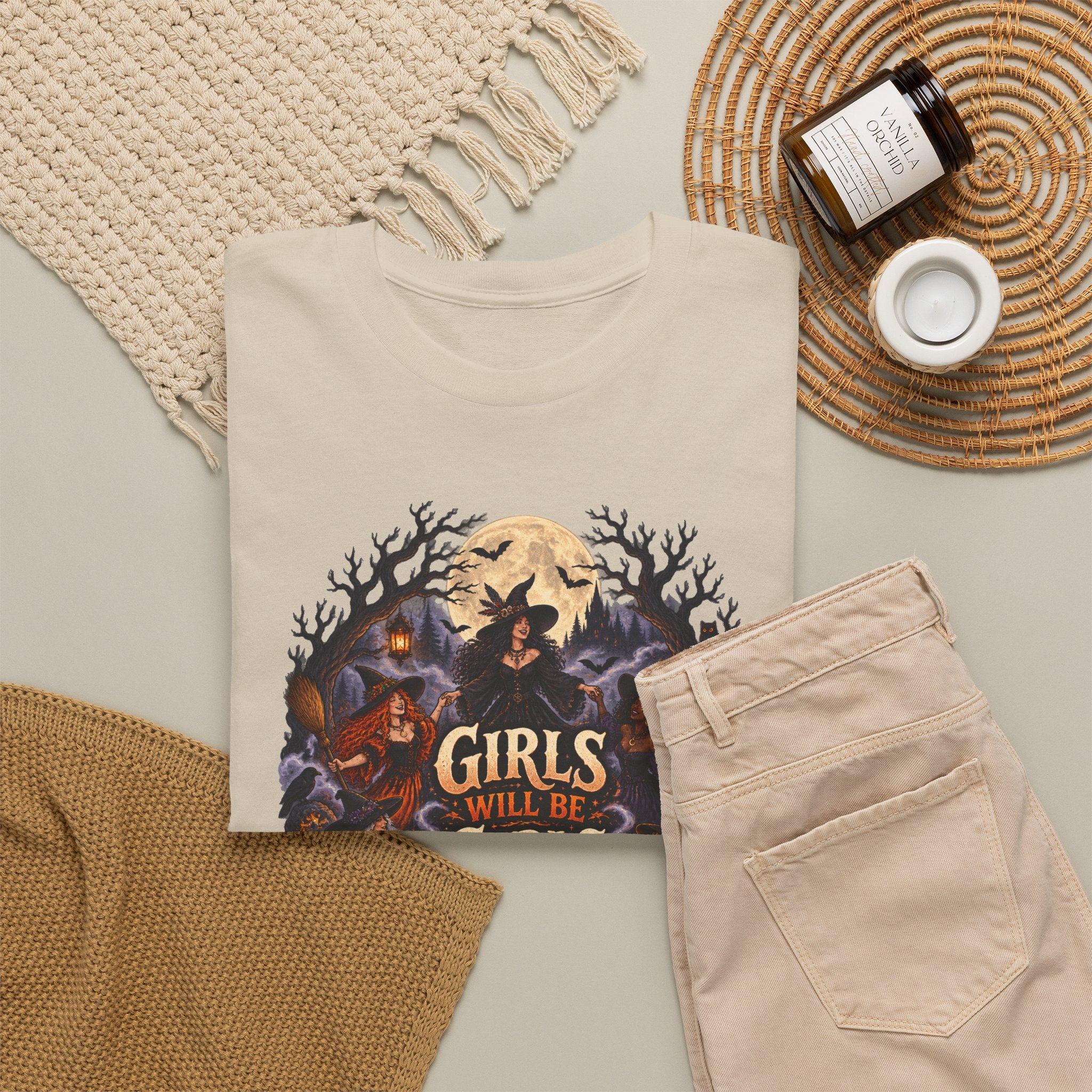 Girls Will Be Girls T-Shirt — Witchy Campfire Illustration Tee