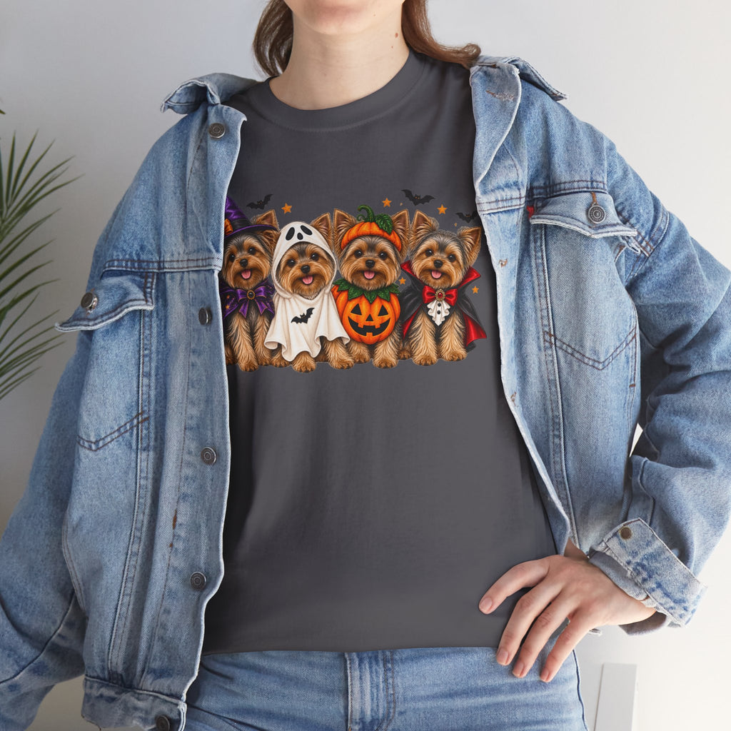 Halloween Yorkie T-Shirt — Cute Yorkies in Costumes (Pumpkin, Ghost, Witch, Vampire)