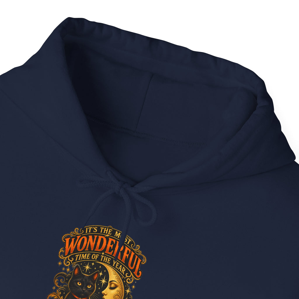 Halloween Black Cat Moon Hoodie – Vintage Pumpkin & Crescent Moon Fall Sweatshirt
