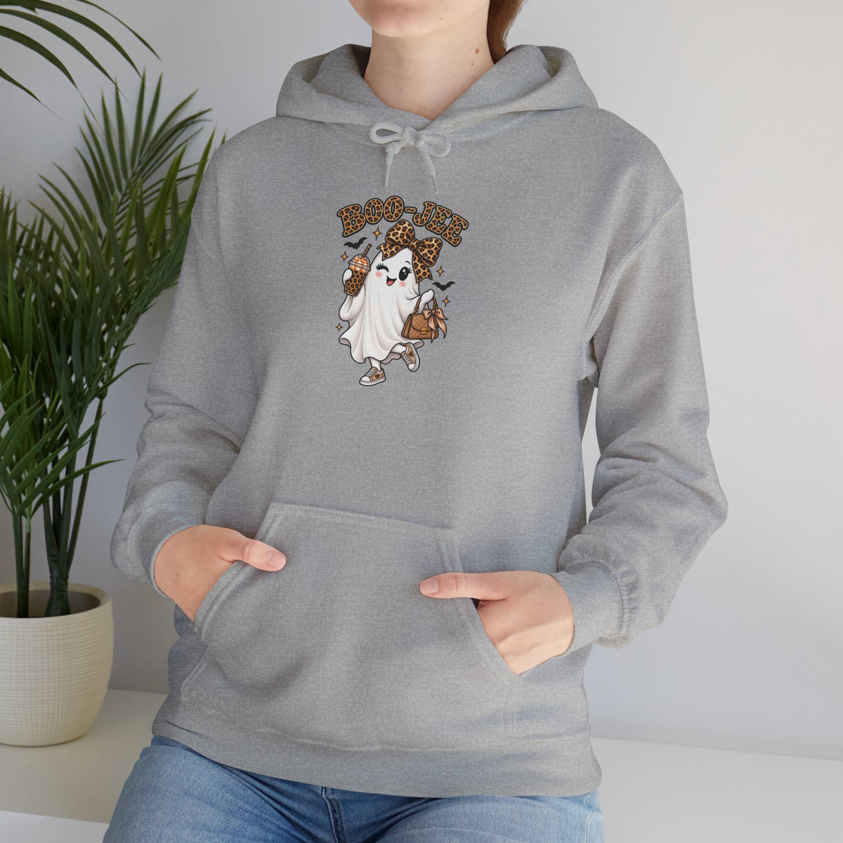 Leopard Bow Ghost Hoodie — Cute Halloween Pumpkin Sweatshirt
