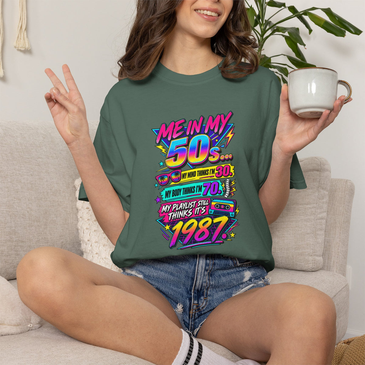50th Birthday T-Shirt — "Me in My 50s... My Playlist Still Thinks It’s 1987" Retro Graphic Tee