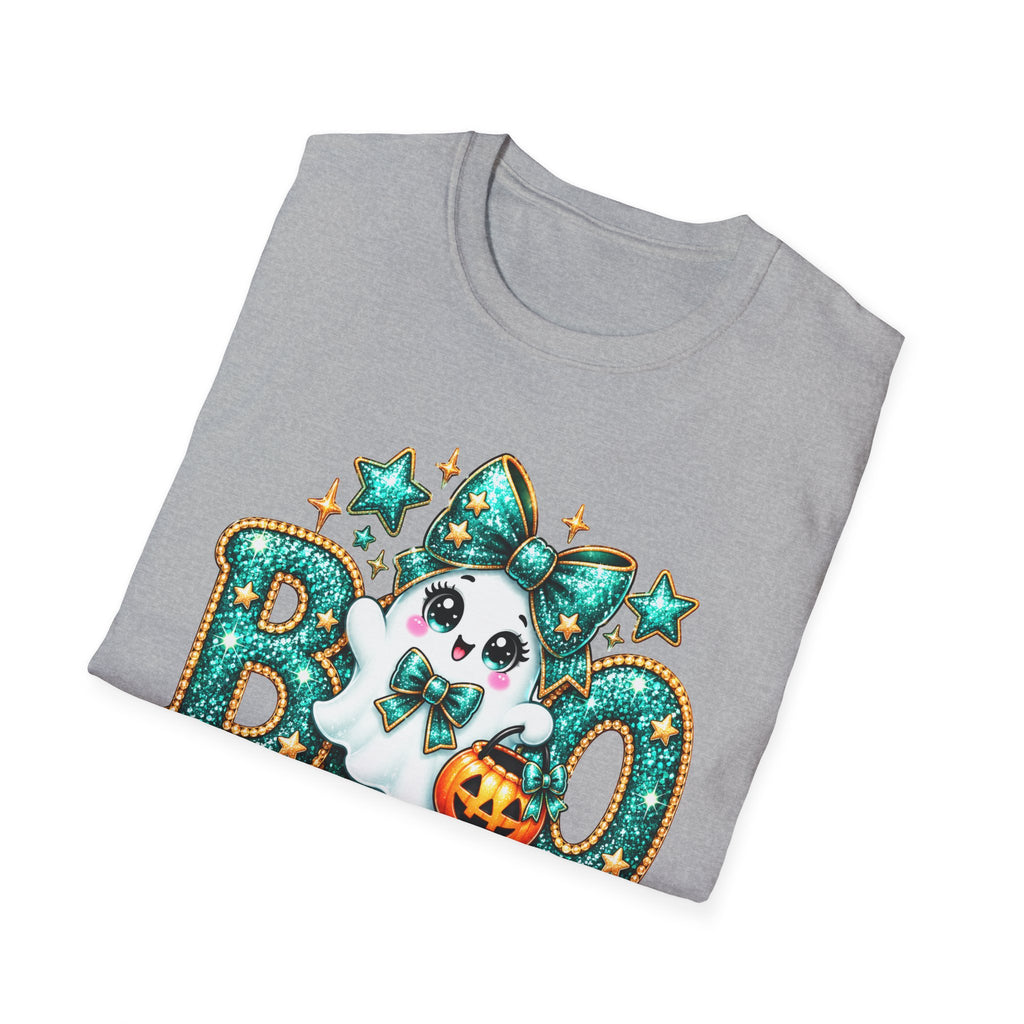 Boo Ghost Graphic T-Shirt — Cute Teal Glitter Halloween Tee