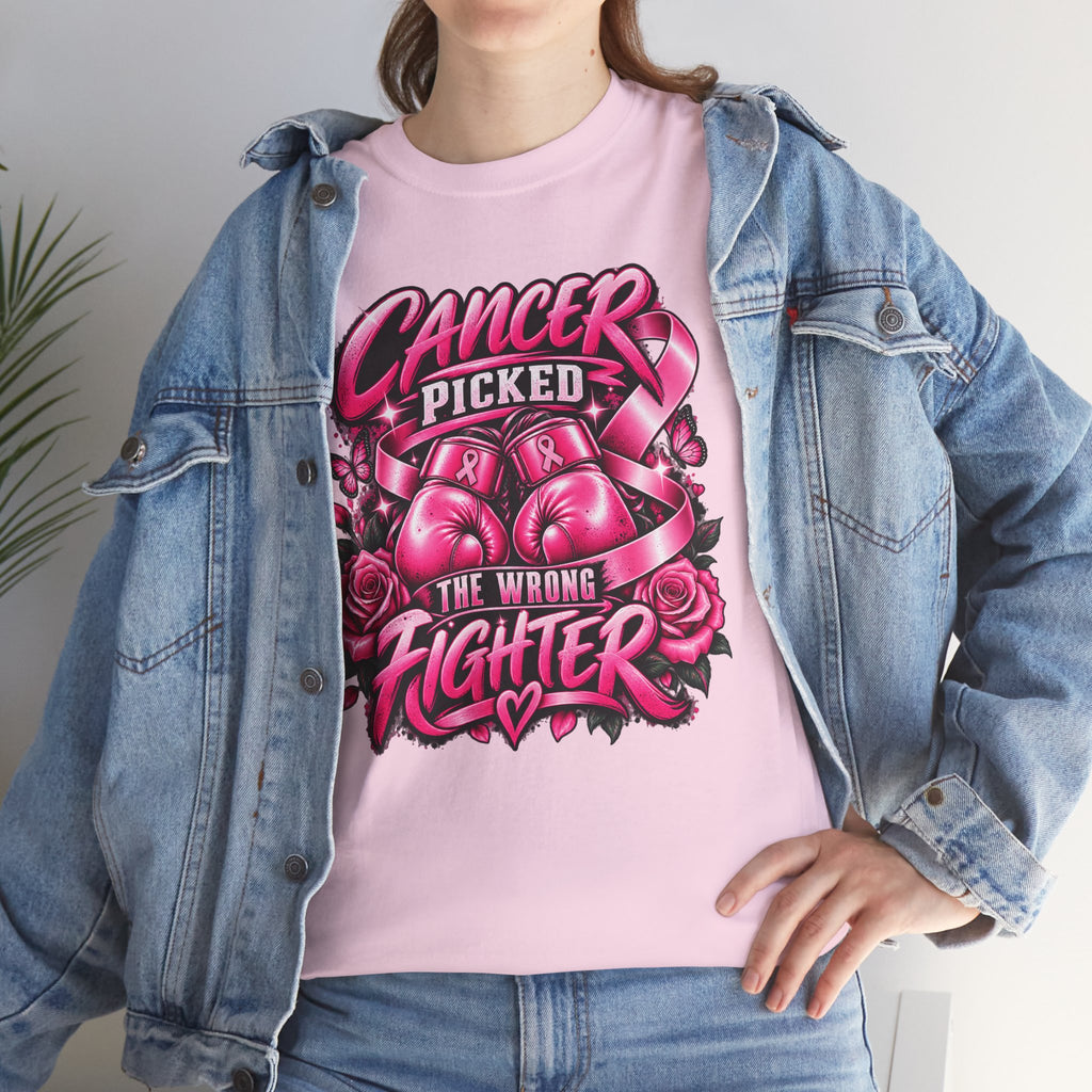 Cancer Picked The Wrong Fighter T-Shirt — Breast Cancer Awareness Support Tee