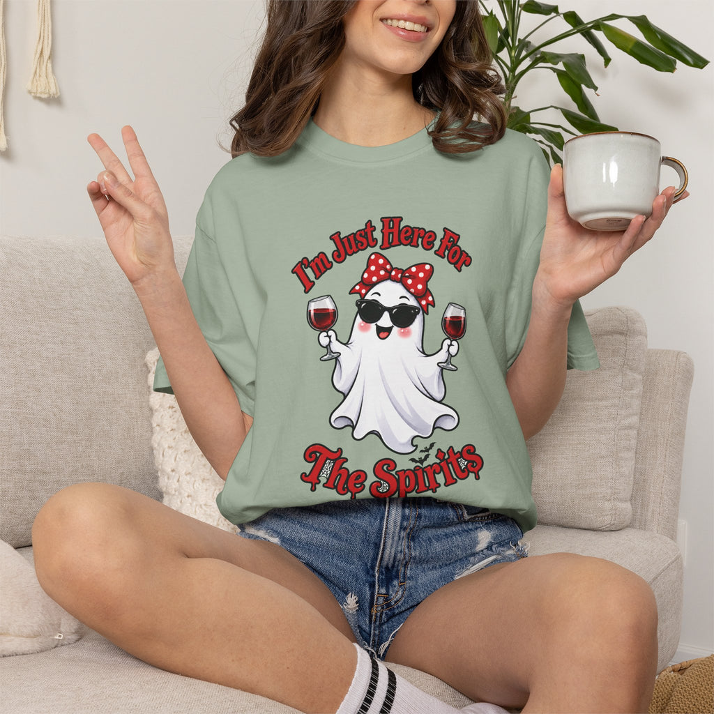 Wine Ghost T-Shirt — "I'm Just Here For The Spirits" Halloween Tee