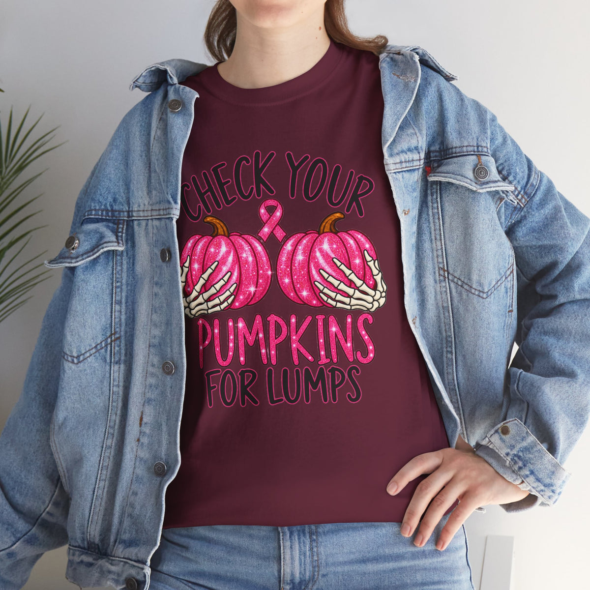 Breast Cancer Awareness T-Shirt — "Check Your Pumpkins for Lumps" Pink Ribbon Tee