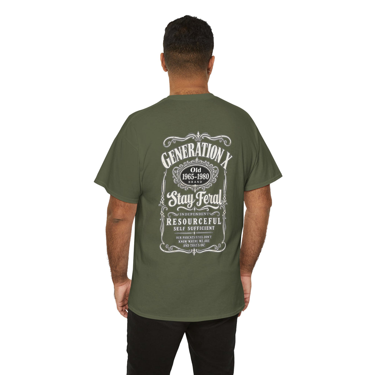 Generation X T‑Shirt — 'Stay Feral' Vintage Whiskey Label Tee (Born 1965–1980)