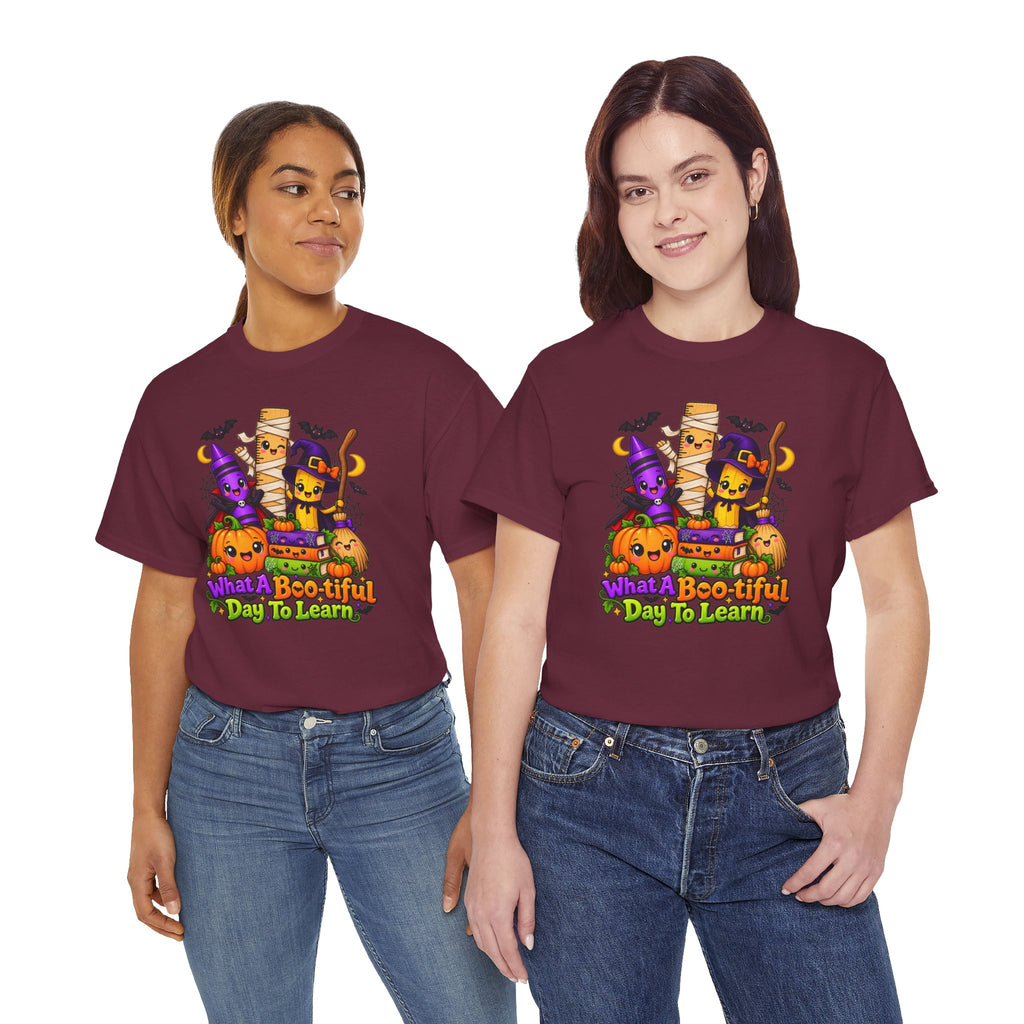 Halloween Teacher Tee — "What A Boo-tiful Day To Learn" Kids' Classroom Shirt