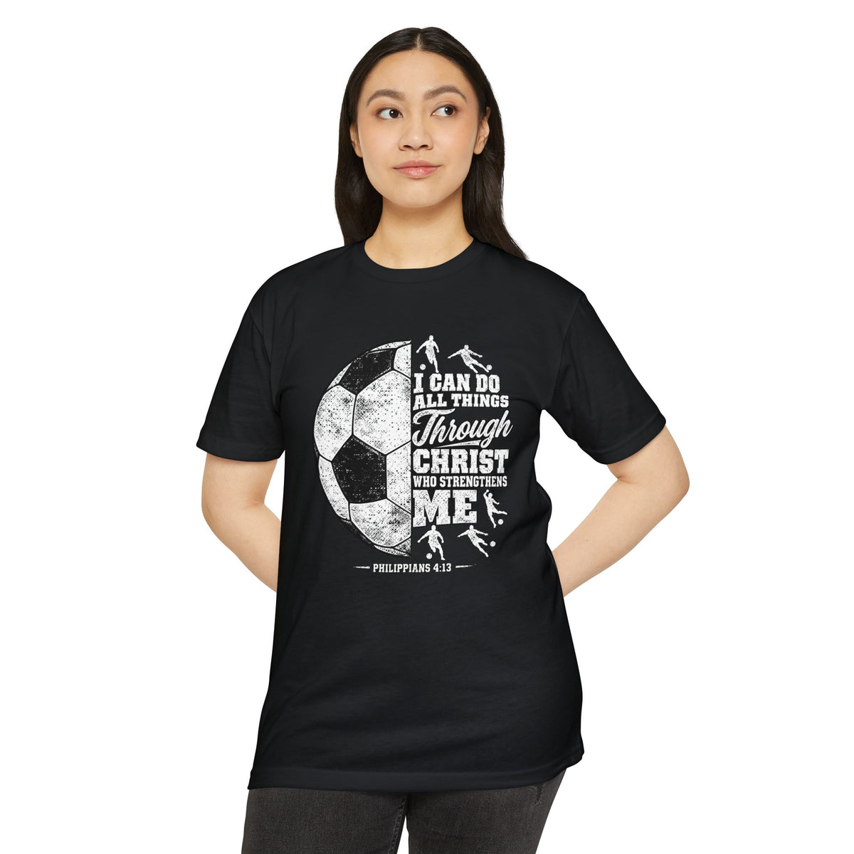 Christian Soccer T-Shirt — “I Can Do All Things Through Christ” Faith Soccer Tee
