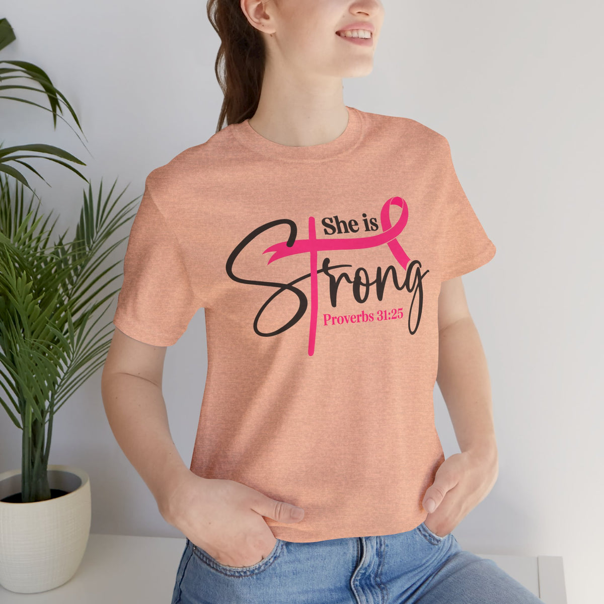 She Is Strong Breast Cancer Awareness Tee — "She is Strong" Proverbs 31:25