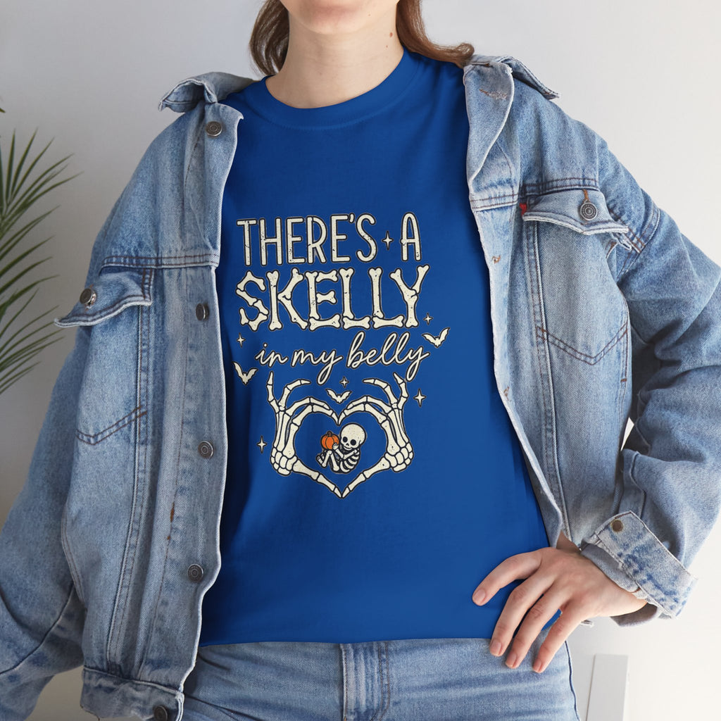 Skeleton Heart T‑Shirt — "There's a Skelly in My Belly" Cute Halloween Tee