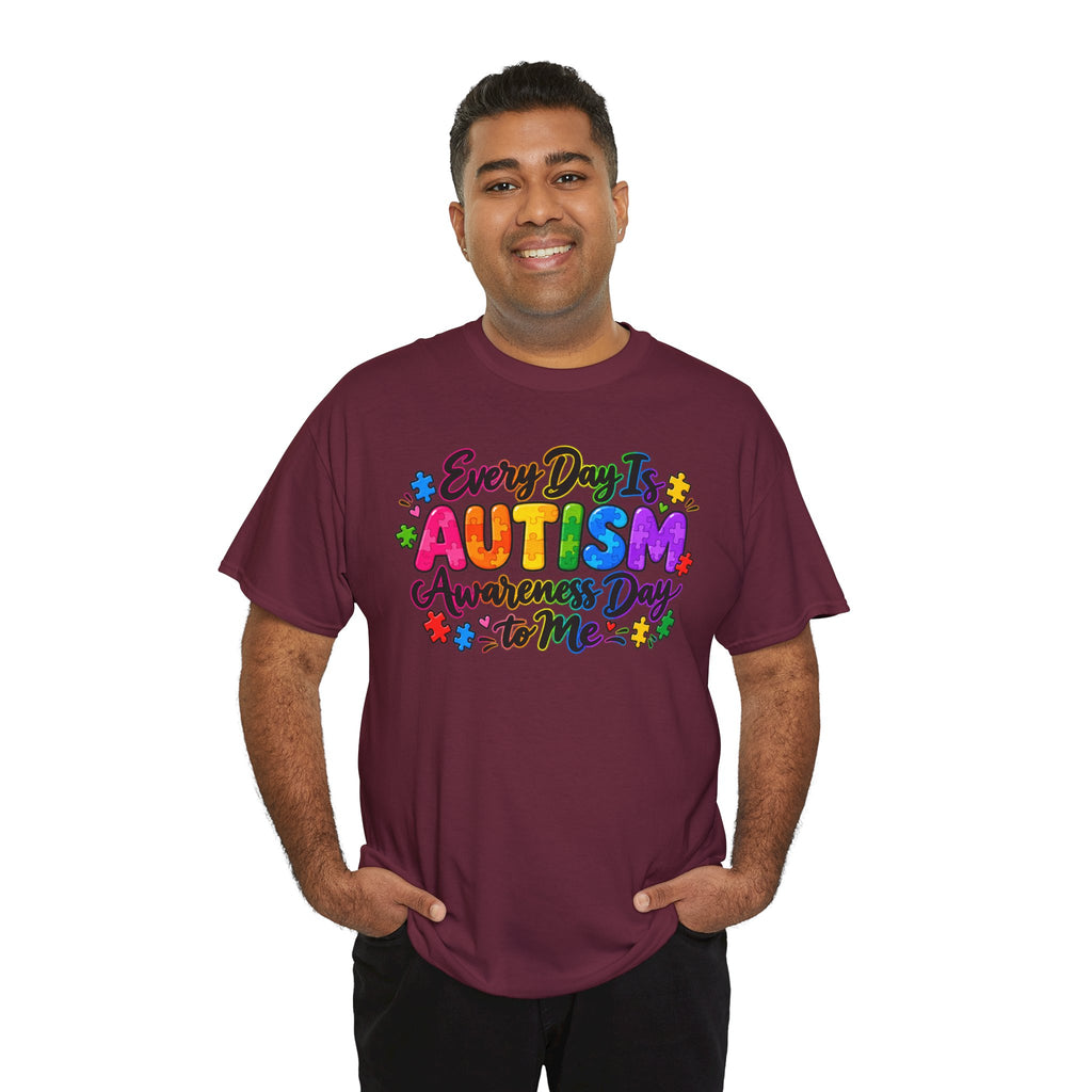 Autism Awareness T-Shirt — "Every Day Is Autism Awareness Day to Me" Colorful Puzzle Tee