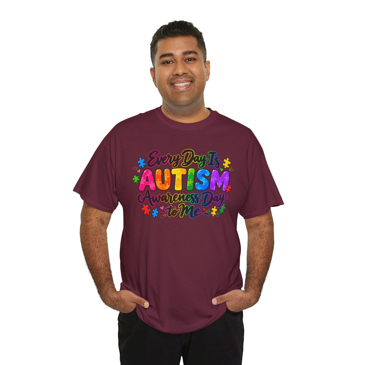 Autism Awareness T-Shirt — "Every Day Is Autism Awareness Day to Me" Colorful Puzzle Tee