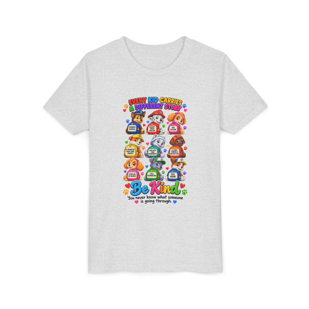 Be Kind Youth Short Sleeve Tee – Colorful Cartoon Character Shirt