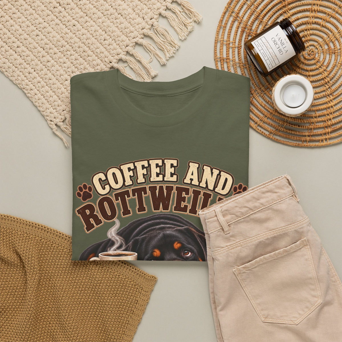 Coffee and Rottweiler Tee — "Coffee and Rottweiler Make Me Happy" Dog Lover Shirt