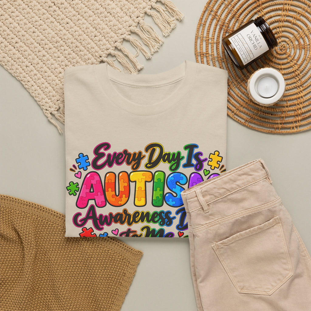 Autism Awareness T-Shirt — "Every Day Is Autism Awareness Day to Me" Colorful Puzzle Tee