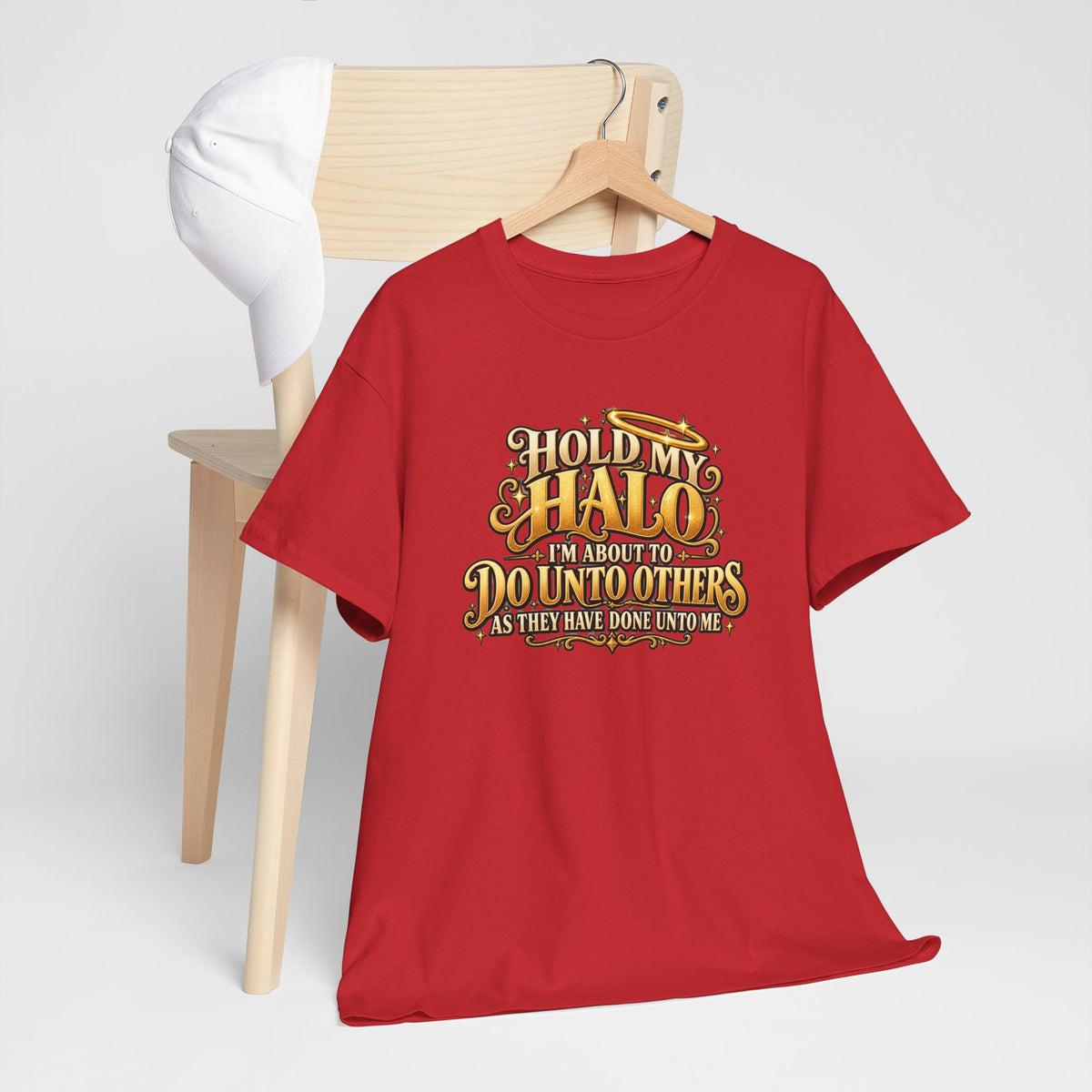 T-Shirt — "Hold My Halo I'm About To Do Unto Others" Vintage Faith Graphic Tee