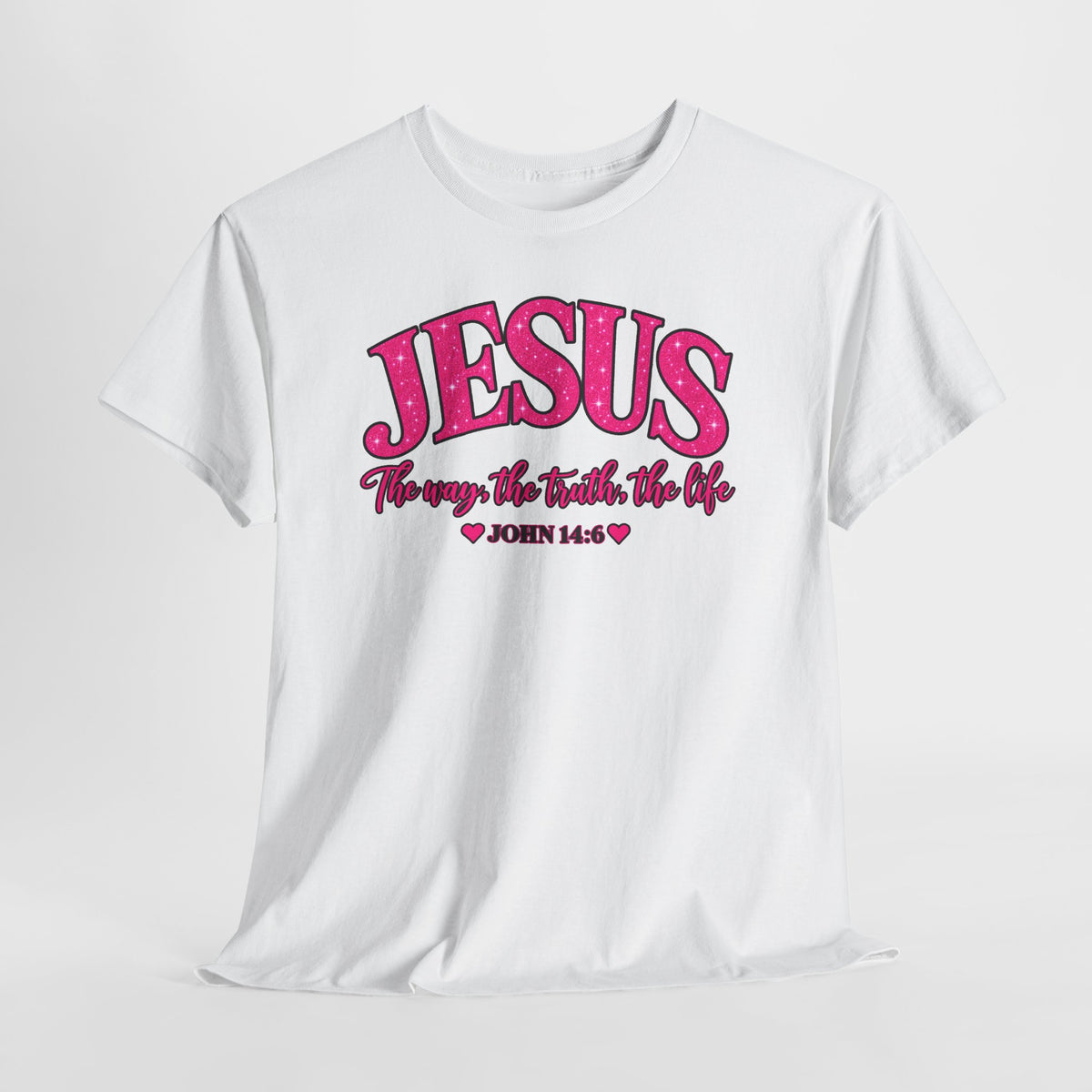 Christian T-Shirt — "JESUS The way, the truth, the life" (John 14:6) Pink Vintage Script