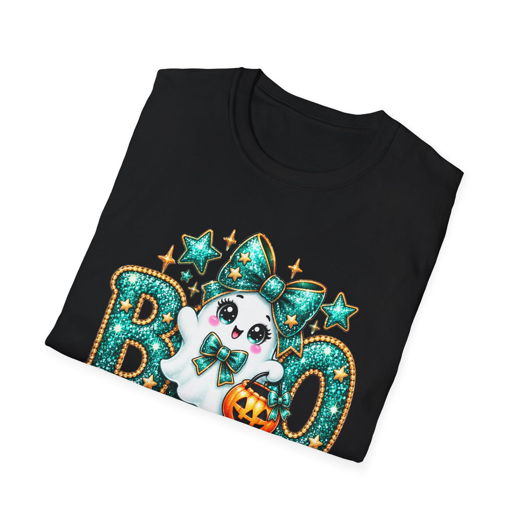 Boo Ghost Graphic T-Shirt — Cute Teal Glitter Halloween Tee