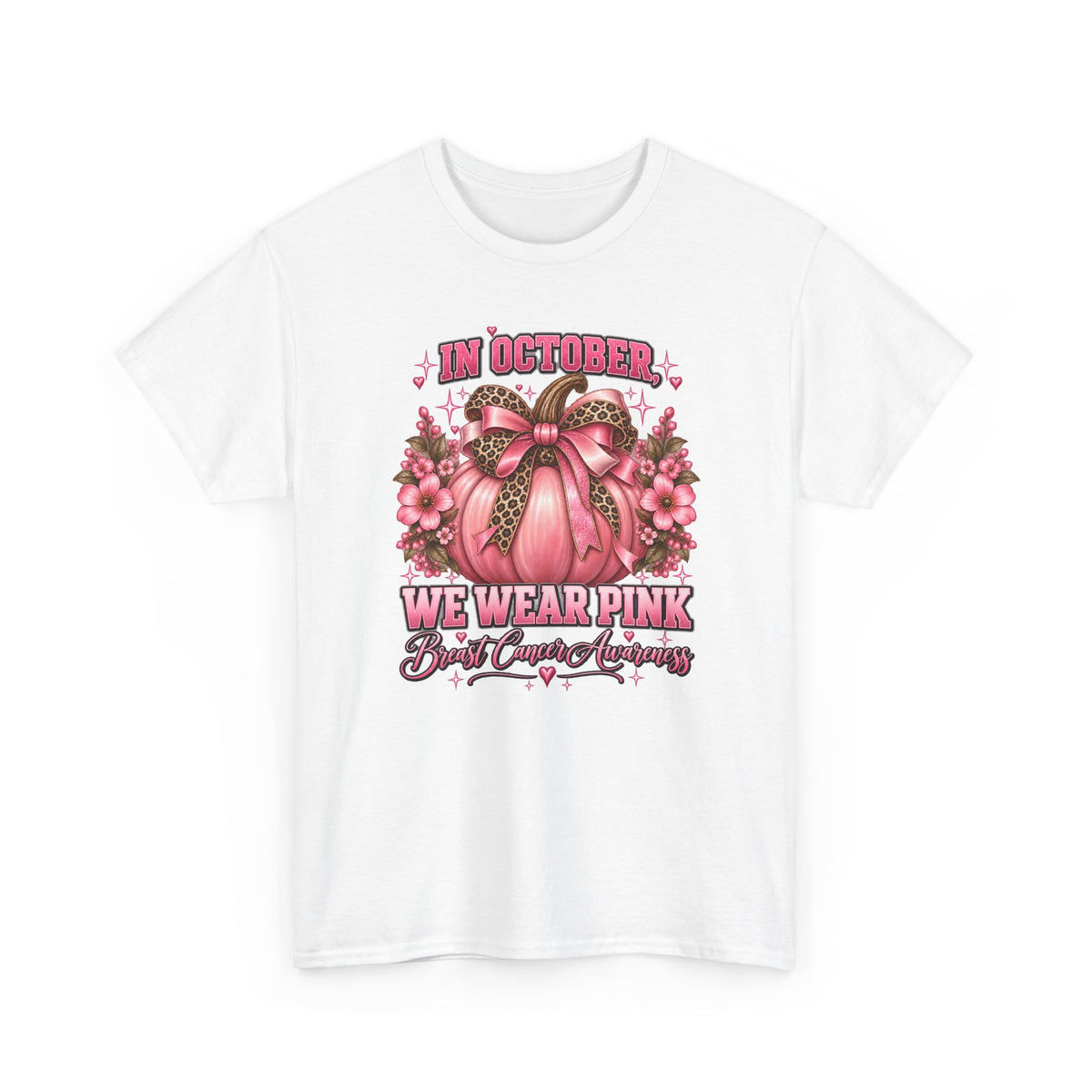 Breast Cancer Awareness T-Shirt — "In October We Wear Pink" Pumpkin Design