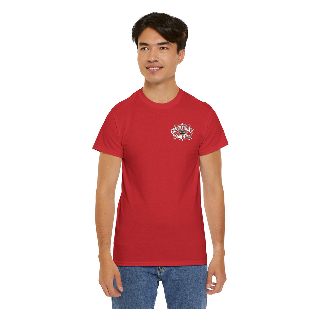 Generation X T‑Shirt — 'Stay Feral' Vintage Whiskey Label Tee (Born 1965–1980)
