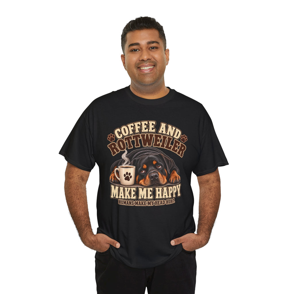 Coffee and Rottweiler Tee — "Coffee and Rottweiler Make Me Happy" Dog Lover Shirt