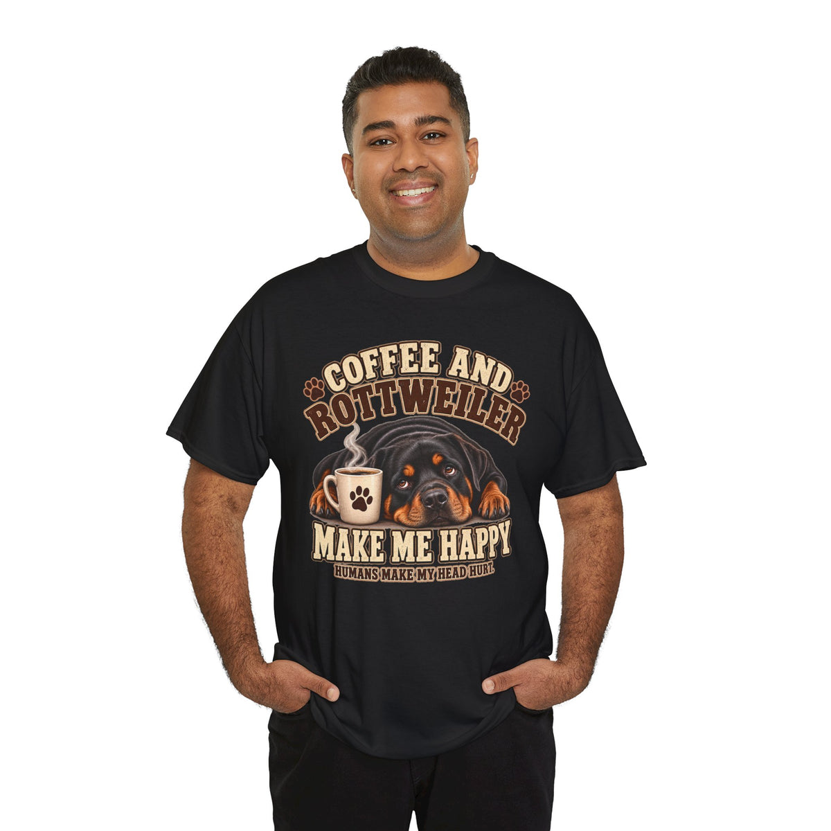 Coffee and Rottweiler Tee — "Coffee and Rottweiler Make Me Happy" Dog Lover Shirt