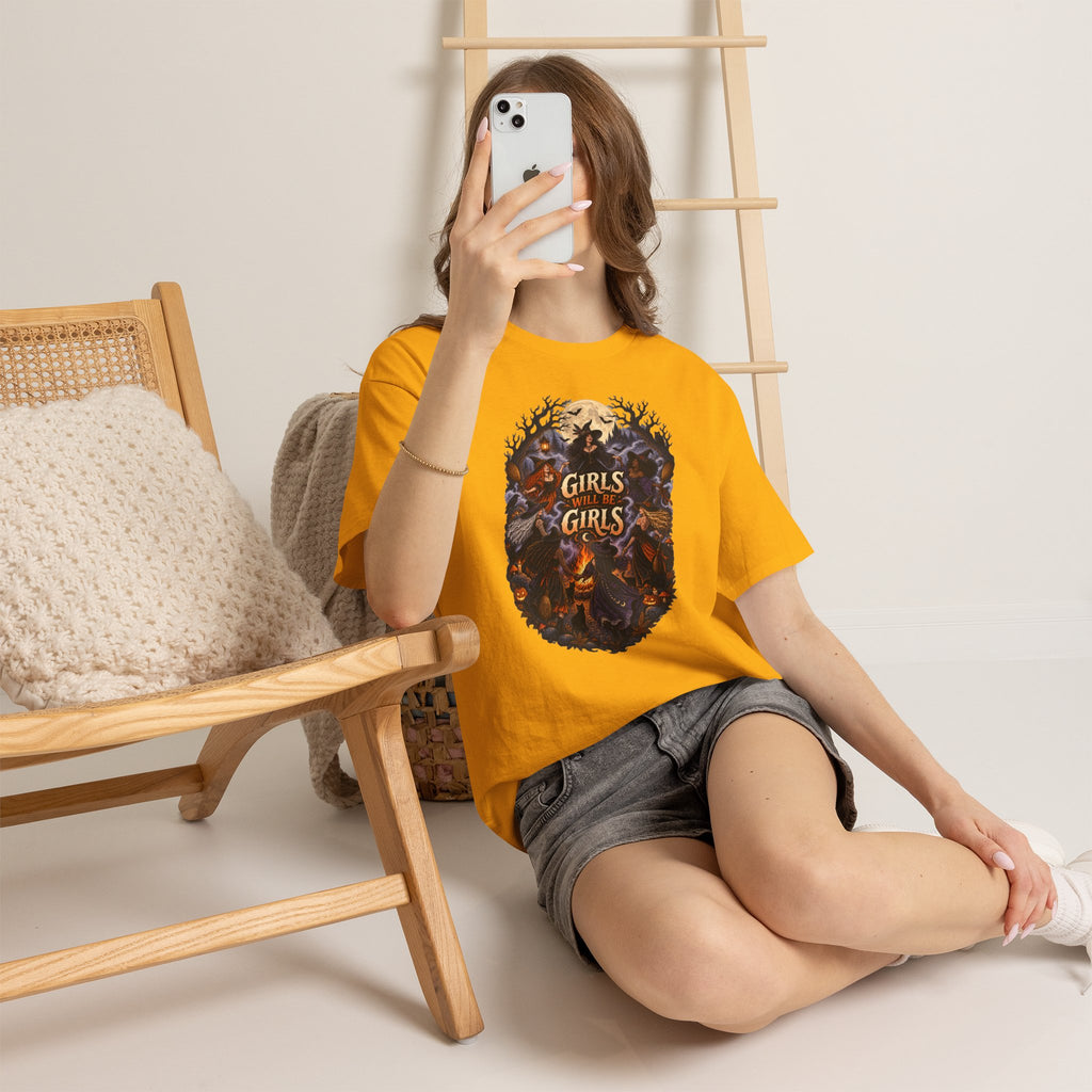 Girls Will Be Girls T-Shirt — Witchy Campfire Illustration Tee