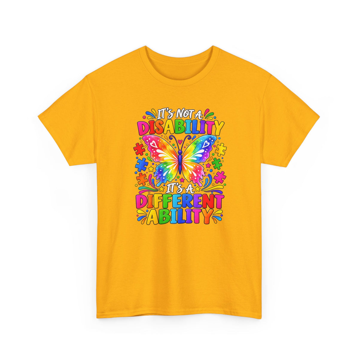 T-Shirt — "It's Not a Disability, It's a Different Ability" Rainbow Butterfly Awareness Tee