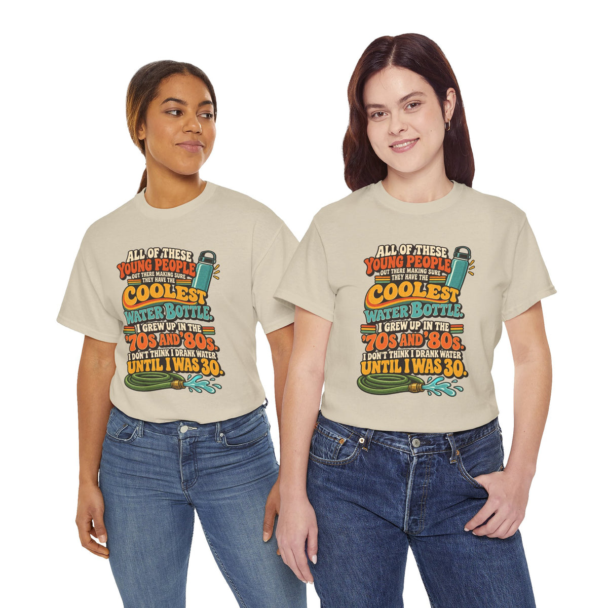 Retro 70s-80s Funny Water Bottle Tee — "Coolest Water Bottle" Graphic T-Shirt